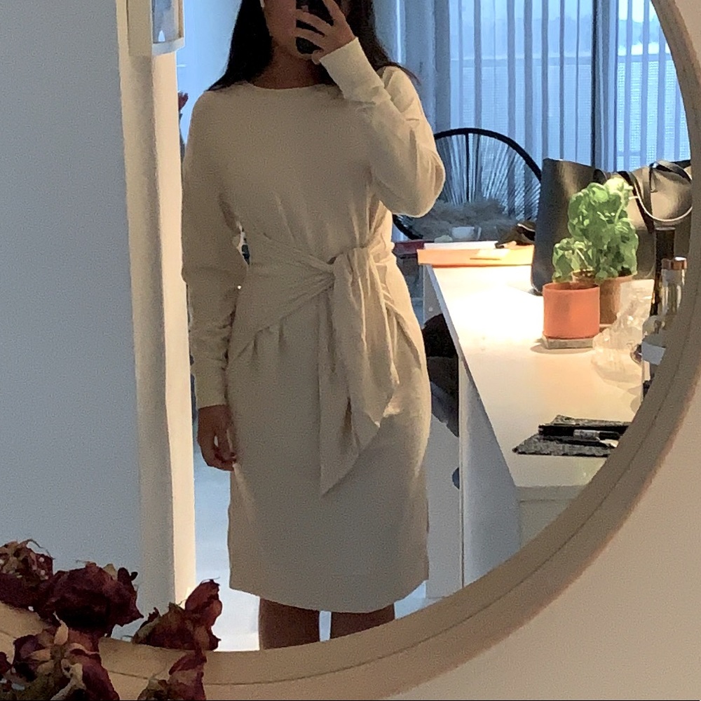 Cream tie front sweater dress